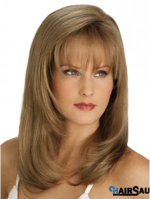 Straight With Bangs Long Blonde Flexibility Lace Front Wigs