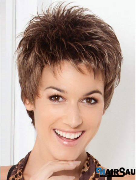 Cheap Brown Cropped Straight Boycuts Lace Front Wigs