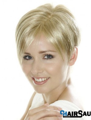 Soft Blonde Cropped Straight Boycuts Lace Front Wigs