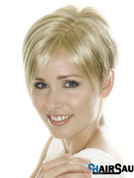 Soft Blonde Cropped Straight Boycuts Lace Front Wigs