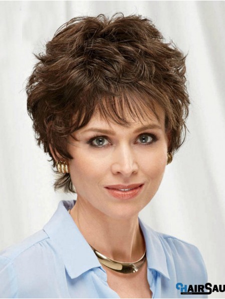 Brown 8 inch Top Short Wavy Layered Lace Wigs