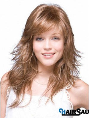 Straight Layered Shoulder Length Brown Suitable Lace Front Wigs