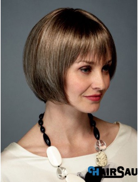 Chin Length Straight Monofilament Brown Trendy Bob Wigs