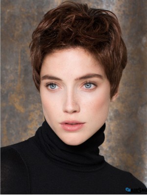 Wavy Boycuts Short Brown Durable Lace Front Wigs