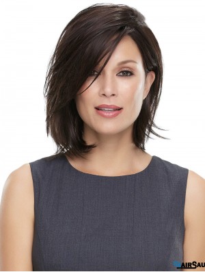 Chin Length Straight With Bangs Black Trendy 100% Hand-tied Wigs