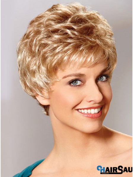 Auburn Boycuts Cropped Wavy Synthetic Petite Hand Tied Mono Wigs