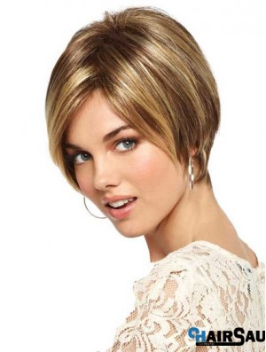 Short Straight Monofilament Blonde Sleek Bob Wigs