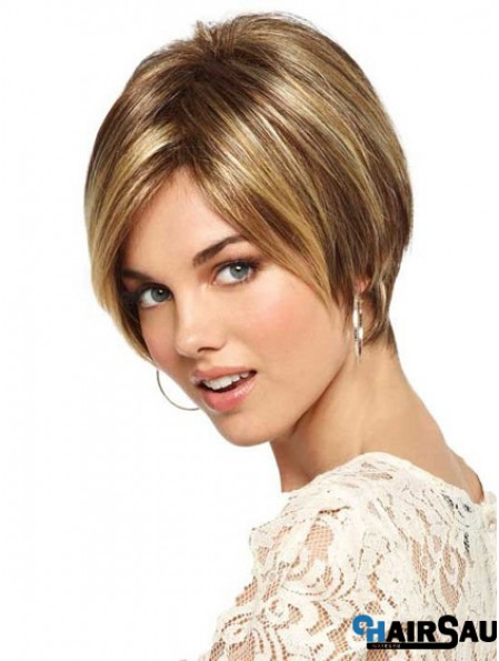 Short Straight Monofilament Blonde Sleek Bob Wigs