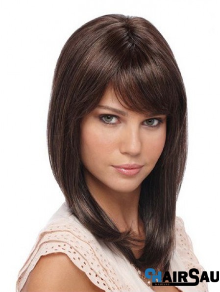 Straight With Bangs Shoulder Length Brown Cheapest Lace Front Wigs