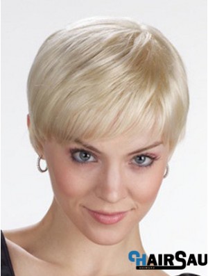 Monofilament Wigs With Bangs Straight Style Cropped Length