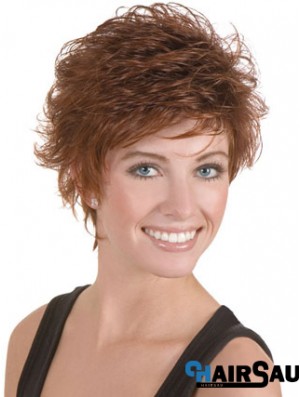 Discount Brown Cropped Wavy Boycuts Lace Front Wigs