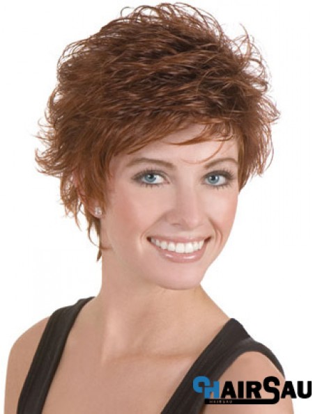 Discount Brown Cropped Wavy Boycuts Lace Front Wigs