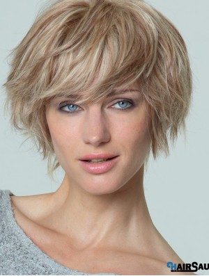 Short Straight Boycuts Blonde Popular 100% Hand-tied Wigs