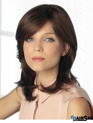 Comfortable Brown Wavy With Bangs Monofilament Long Wigs