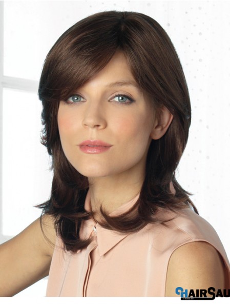 Comfortable Brown Wavy With Bangs Monofilament Long Wigs