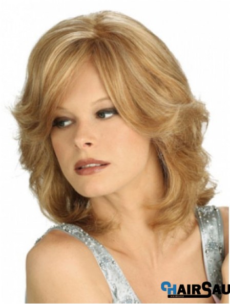 Blonde Shoulder Length Wavy Layered 100% Hand-tied Wig Store Online