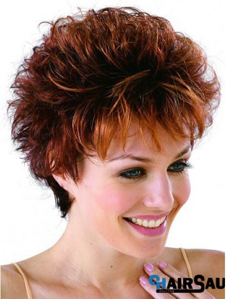 Classic Cropped Wavy Auburn Synthetic Petite Monofilament Wigs