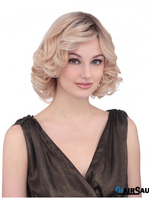 Chin Length Curly With Bangs Fabulous Blonde Lace Front Wigs