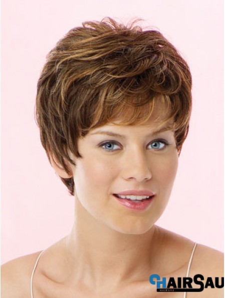 Amazing Brown Cropped Wavy Boycuts Lace Front Wigs