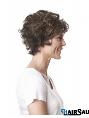 Short Curly Layered Brown Top 100% Hand-tied Wigs