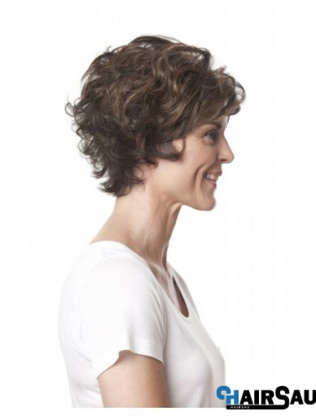 Short Curly Layered Brown Top 100% Hand-tied Wigs