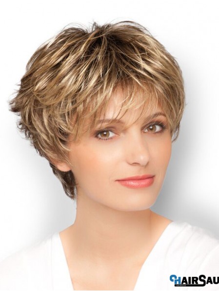 Blonde 8 inch Designed Cropped Wavy Boycuts Lace Wigs