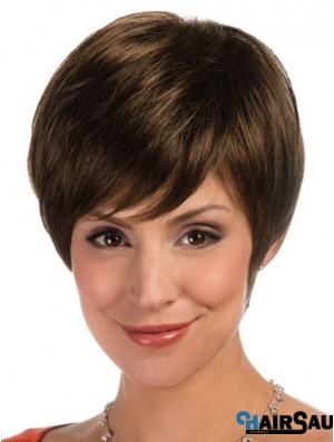 Comfortable Brown Cropped Straight Boycuts Lace Front Wigs