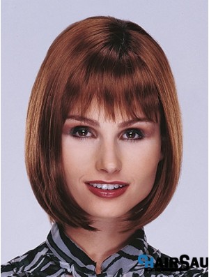 Chin Length Straight Monofilament Auburn Top Bob Wigs