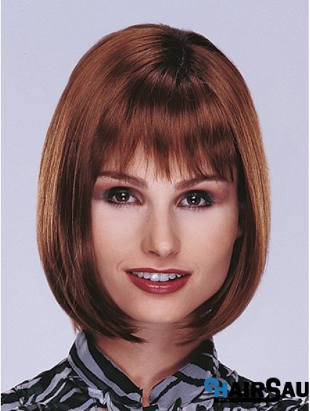 Chin Length Straight Monofilament Auburn Top Bob Wigs