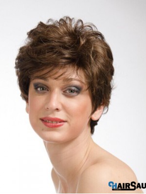 Brown 8 inch Sassy Short Wavy Layered Lace Wigs