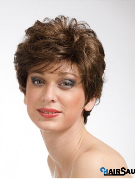 Brown 8 inch Sassy Short Wavy Layered Lace Wigs