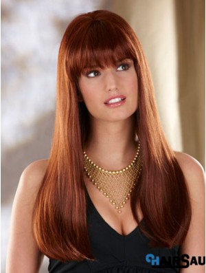 Straight With Bangs Long Auburn Convenient Lace Front Wigs