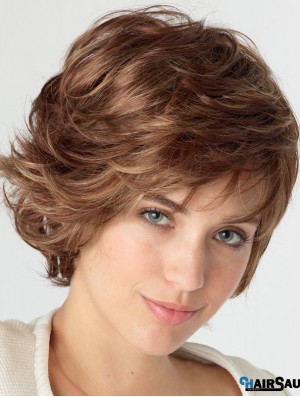 Wavy With Bangs Shoulder Length Auburn Natural Lace Front Wigs