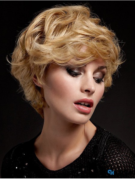 Wavy With Bangs Short Blonde Soft Lace Front Wigs