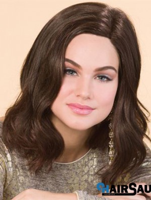 Shoulder Length Wavy Without Bangs Good Brown Lace Front Wigs