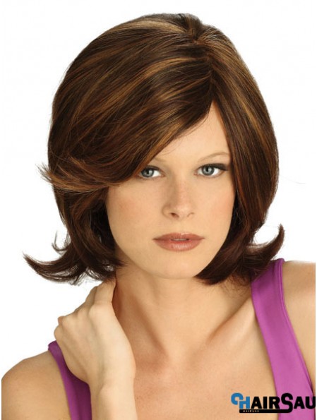 No-Fuss Brown Chin Length Straight With Bangs Lace Front Wigs