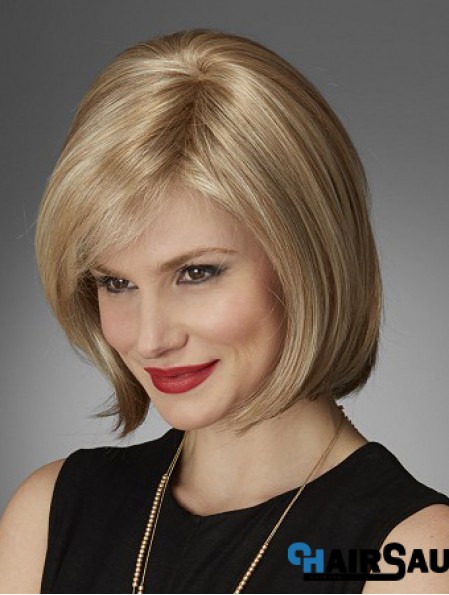 Chin Length Straight Bobs Natural Blonde Lace Front Wigs