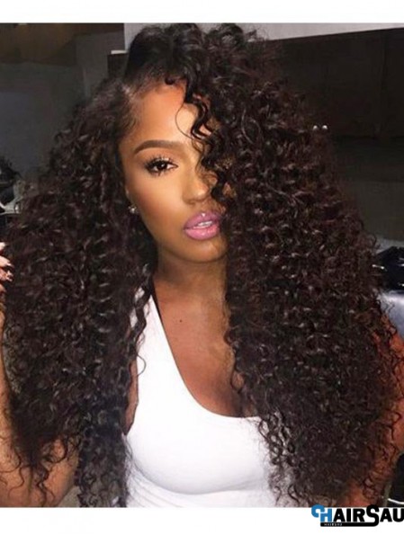 Curly Remy Human Hair 20 inch Without Bangs Black 360 Lace Wigs