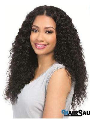 Curly Black 18 inch Without Bangs Remy Human Hair 360 Lace Wigs