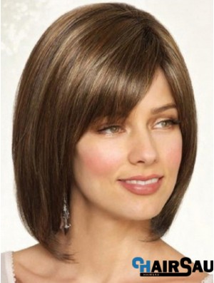 Synthetic Straight Chin Length Brown Bobs Handmade Wigs