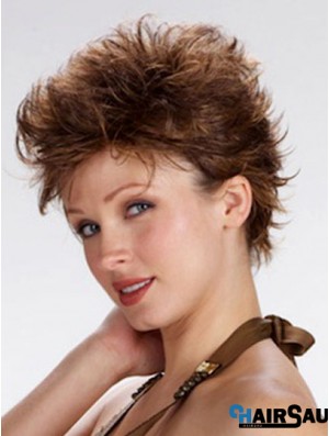 100% Hand Tied Cropped Brown Wavy Boycuts Monofilament Wig Sale