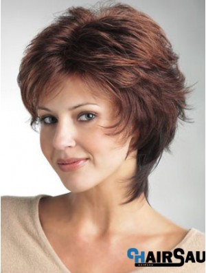 Monofilament Ladies Wigs With Synthetic Wavy Style Layered Cut