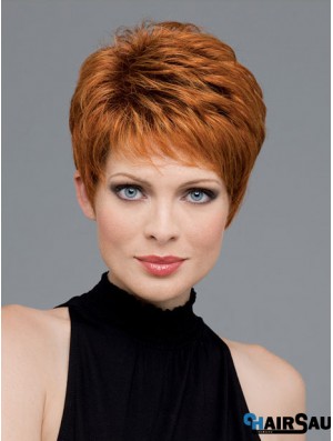 Good Auburn Cropped Wavy Boycuts Monofilament Wigs