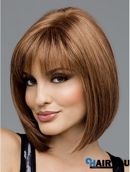 Brown Chin Length Straight Bobs 100% Hand-tied Wig Sale 