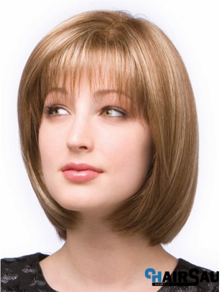 Sassy Blonde Chin Length Straight Bobs Monofilament Wigs