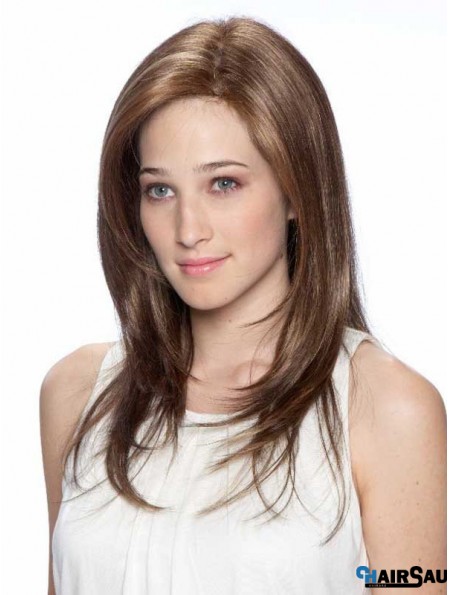 Synthetic 100% Hand Tied Brown Layered Straight Long Mono Top Wigs