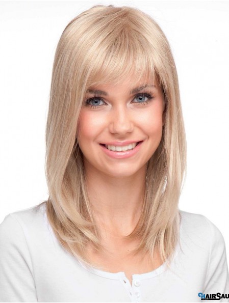 High Quality Blonde Straight With Bangs Monofilament Long Wigs