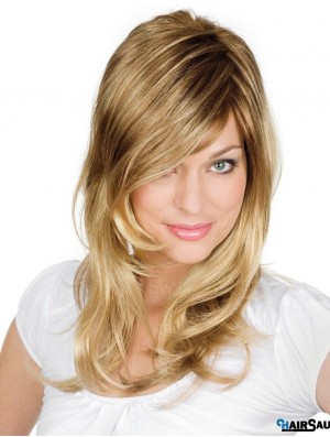 Online Blonde Wavy With Bangs Monofilament Long Wigs