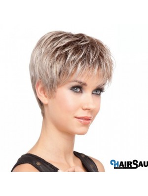 Sassy Blonde Cropped Straight Layered Lace Front Wigs