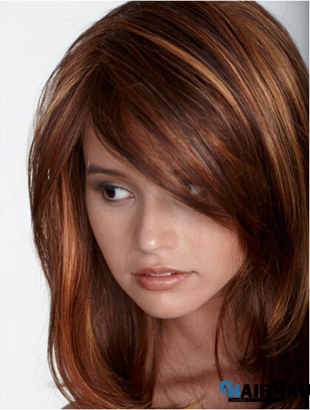 Auburn 20 inch Fashionable Long Straight With Bangs Lace Wigs